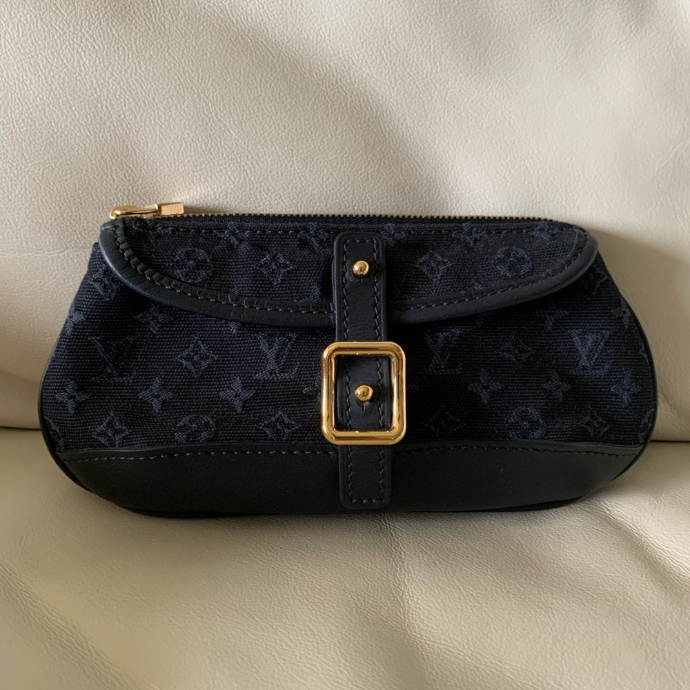 Louis Vuitton Monogram Mini Lin Anne Sophie Navy Blue Clutch Bag